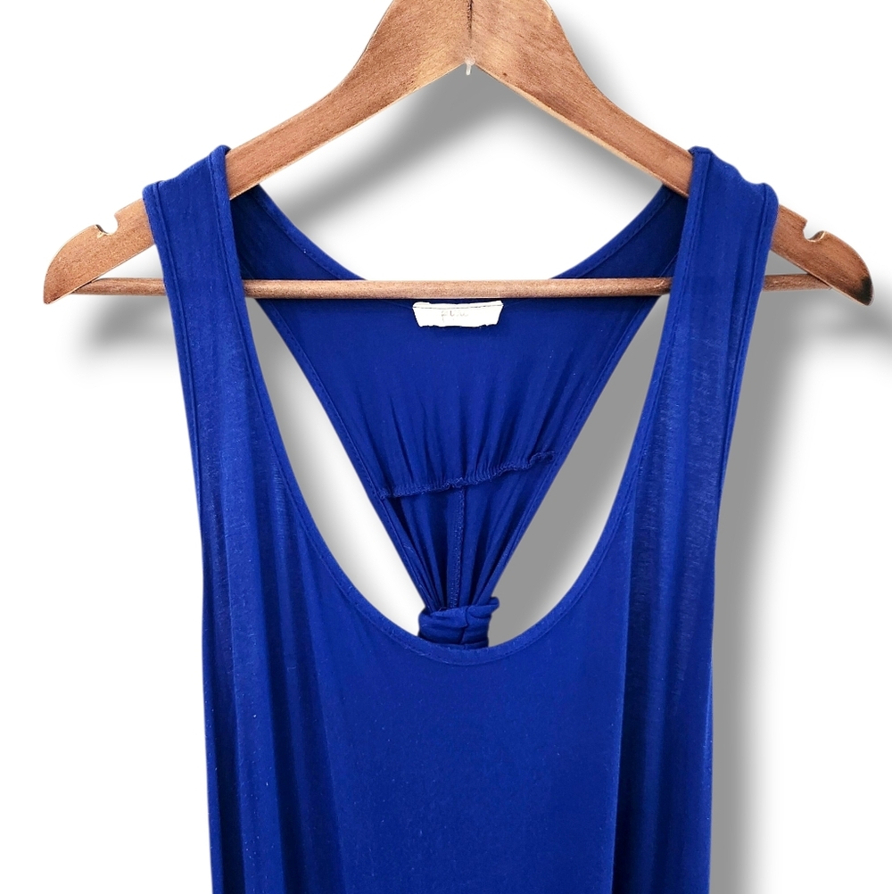 Punc Royal Blue Scoopneck Racerback Knit Maxi Dress | 2X - Picture 4 of 7